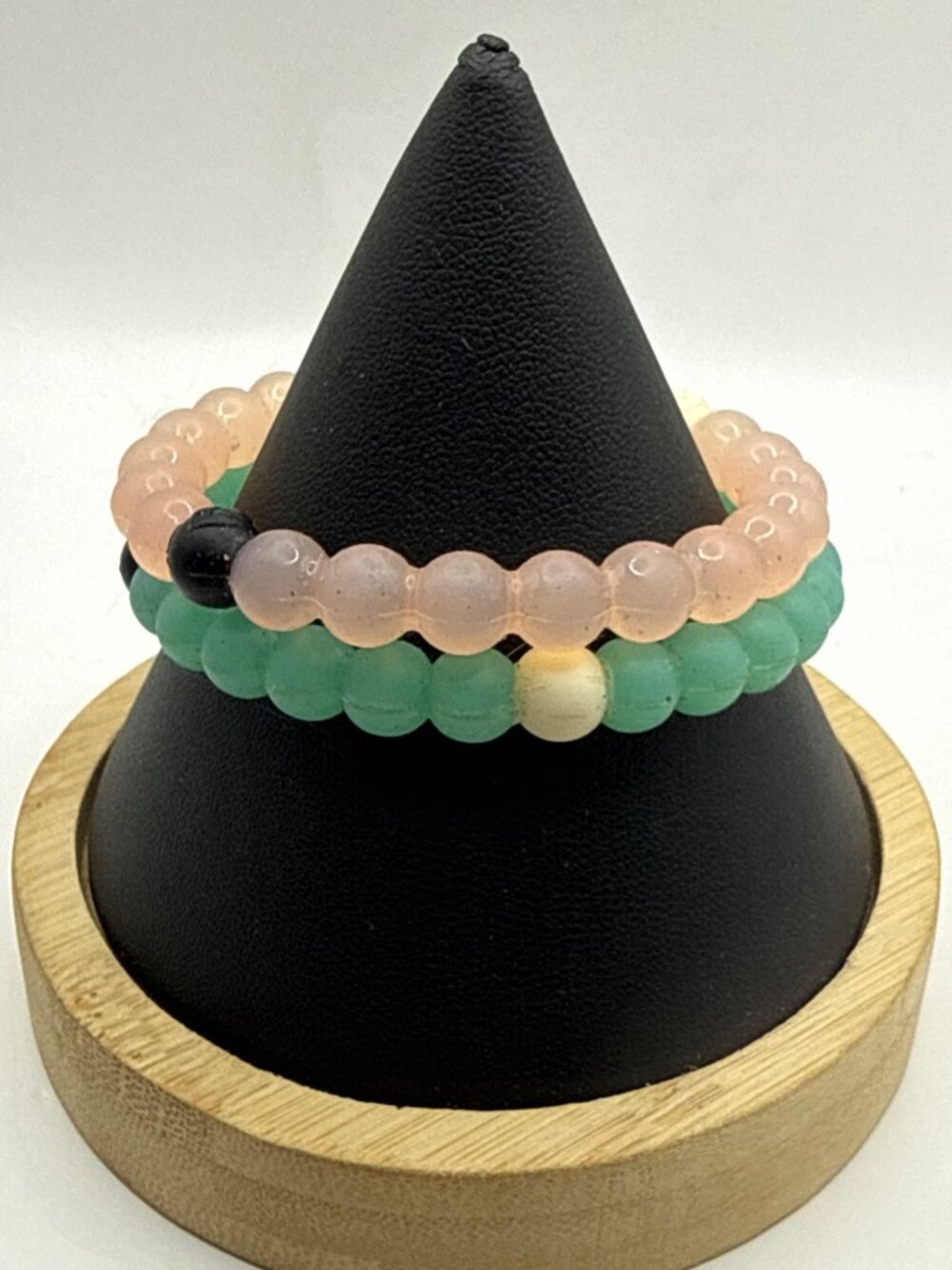 Lokai Pastel Beaded Bracelet Stack Pink Green Silicone Balance Minimalist 2pc